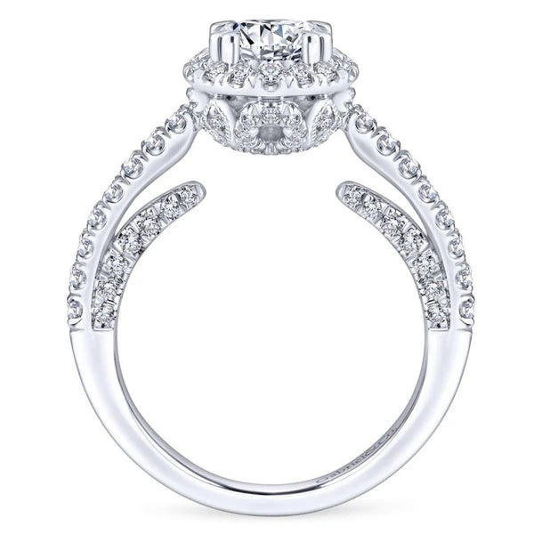 14K White Gold Round Halo Diamond Engagement Ring