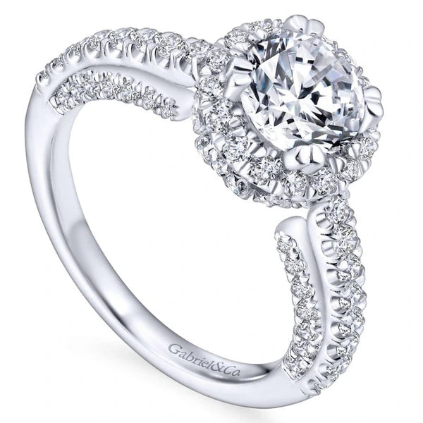 14K White Gold Round Halo Diamond Engagement Ring