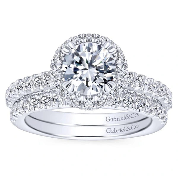 14K White Gold Round Halo Diamond Engagement Ring