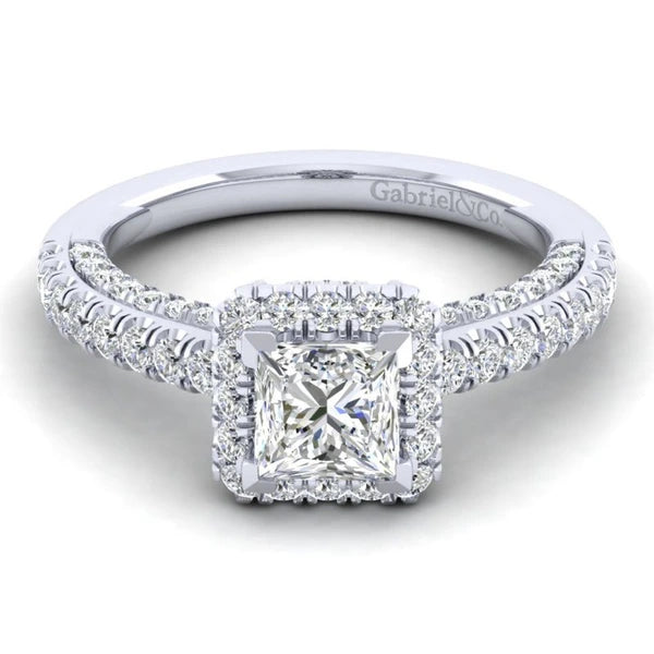 14K White Gold Princess Halo Diamond Engagement Ring