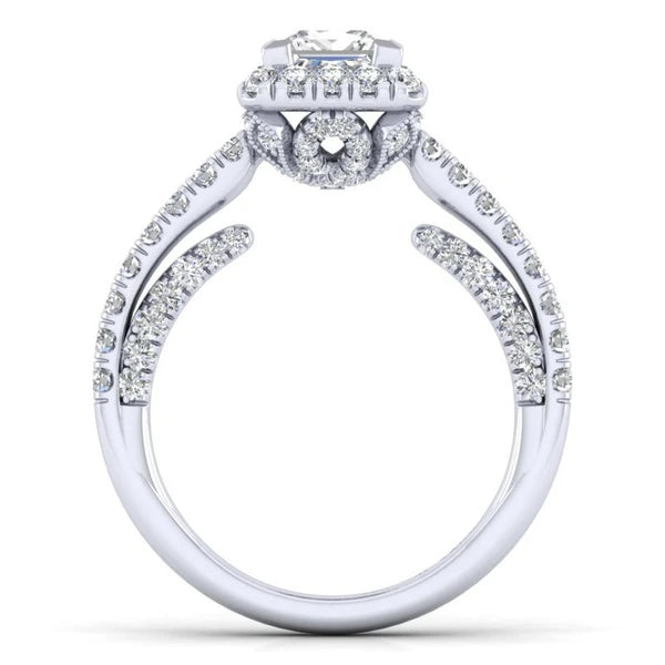 14K White Gold Princess Halo Diamond Engagement Ring