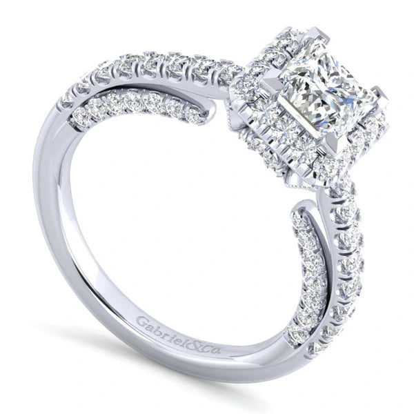 14K White Gold Princess Halo Diamond Engagement Ring