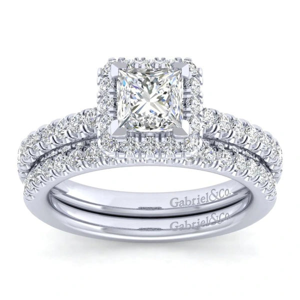 14K White Gold Princess Halo Diamond Engagement Ring