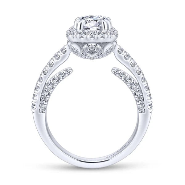14K White Gold Round Halo Diamond Engagement Ring