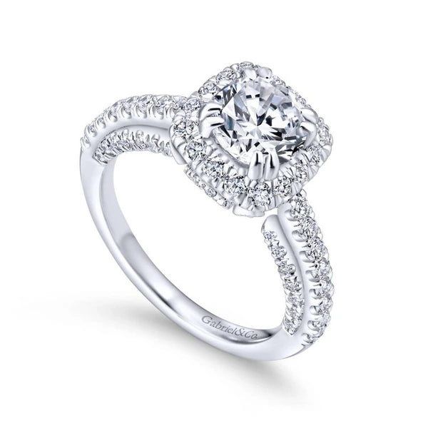 14K White Gold Round Halo Diamond Engagement Ring