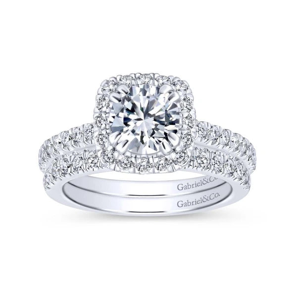 14K White Gold Round Halo Diamond Engagement Ring