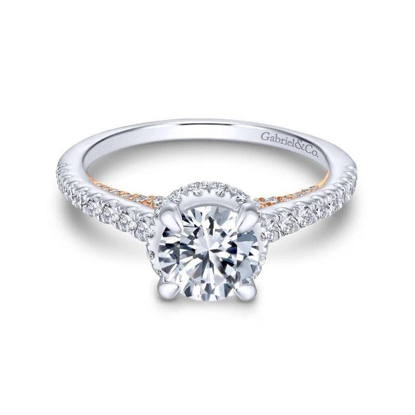 14K White-Rose Gold Hidden Halo Round Diamond Engagement Ring