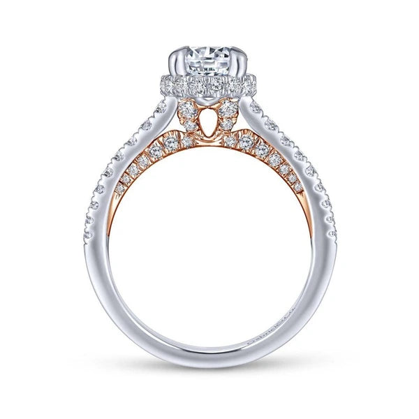 14K White-Rose Gold Hidden Halo Round Diamond Engagement Ring