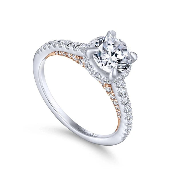 14K White-Rose Gold Hidden Halo Round Diamond Engagement Ring
