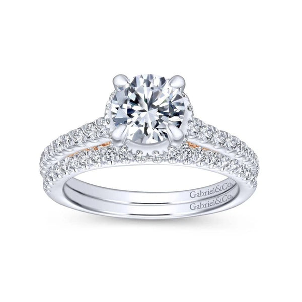 14K White-Rose Gold Hidden Halo Round Diamond Engagement Ring