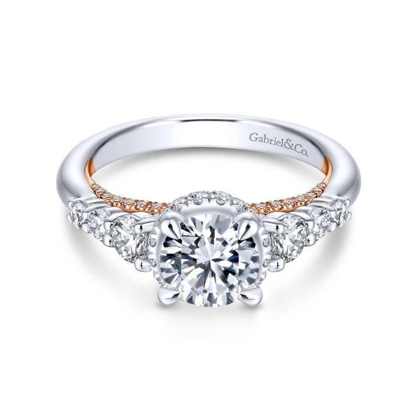 14K White-Rose Gold Hidden Halo Round Diamond Engagement Ring