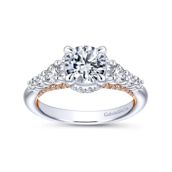 14K White-Rose Gold Hidden Halo Round Diamond Engagement Ring