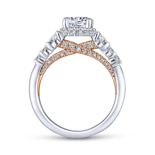 14K White-Rose Gold Hidden Halo Round Diamond Engagement Ring