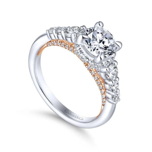 14K White-Rose Gold Hidden Halo Round Diamond Engagement Ring