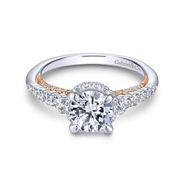 14K White-Rose Gold Hidden Halo Round Diamond Engagement Ring