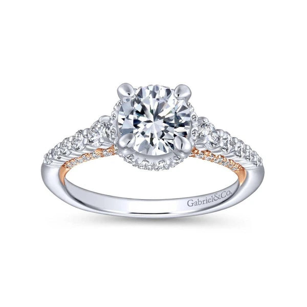 14K White-Rose Gold Hidden Halo Round Diamond Engagement Ring
