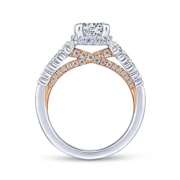14K White-Rose Gold Hidden Halo Round Diamond Engagement Ring