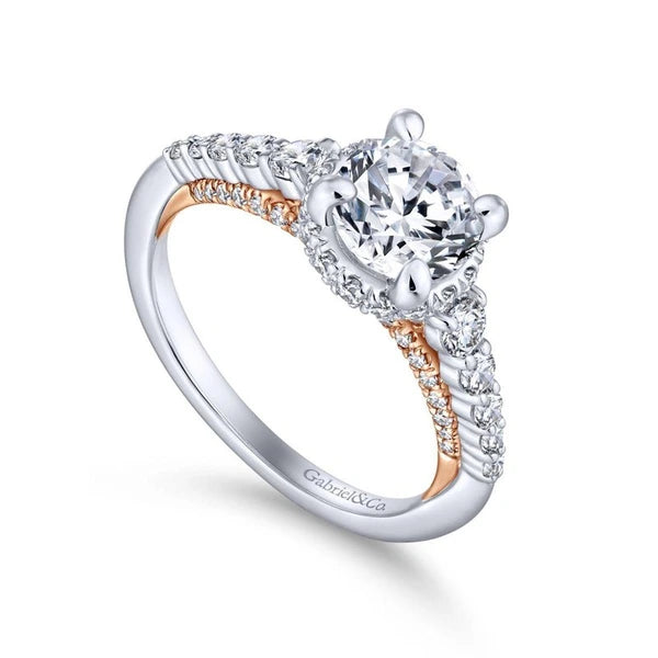 14K White-Rose Gold Hidden Halo Round Diamond Engagement Ring