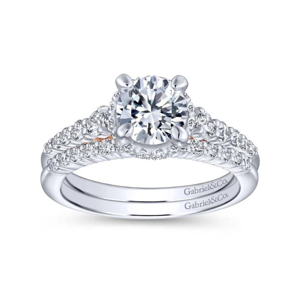 14K White-Rose Gold Hidden Halo Round Diamond Engagement Ring