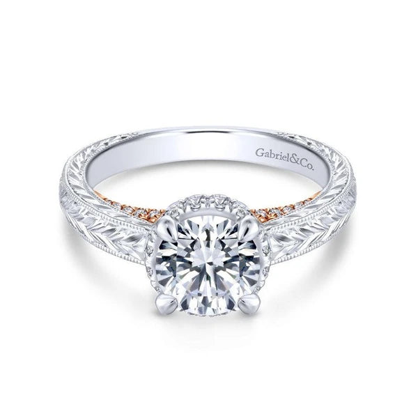 14K White-Rose Gold Hidden Halo Round Diamond Engagement Ring