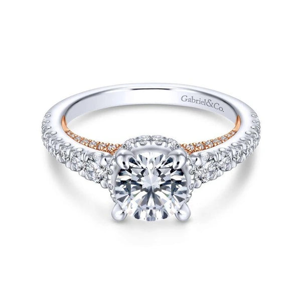 14K White-Rose Gold Hidden Halo Round Diamond Engagement Ring