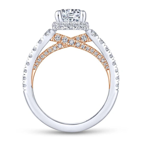 14K White-Rose Gold Hidden Halo Round Diamond Engagement Ring