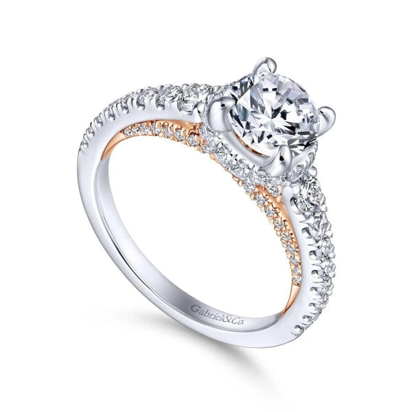 14K White-Rose Gold Hidden Halo Round Diamond Engagement Ring