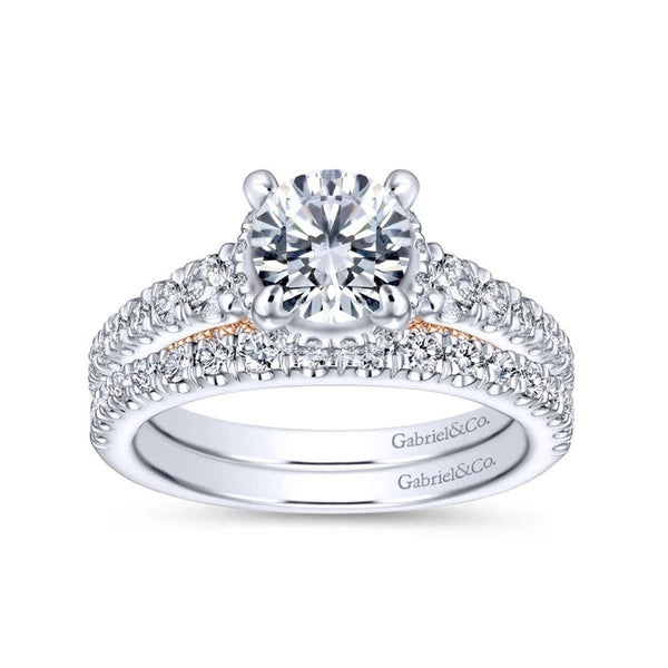 14K White-Rose Gold Hidden Halo Round Diamond Engagement Ring