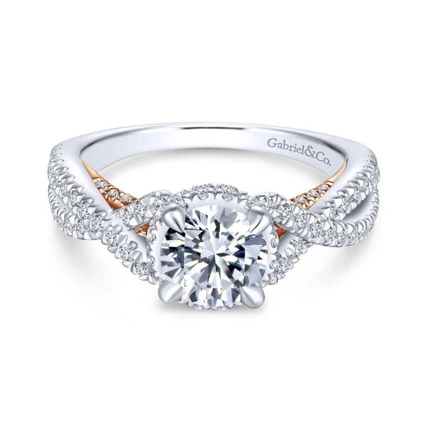 14K White-Rose Gold Twisted Round Diamond Engagement Ring