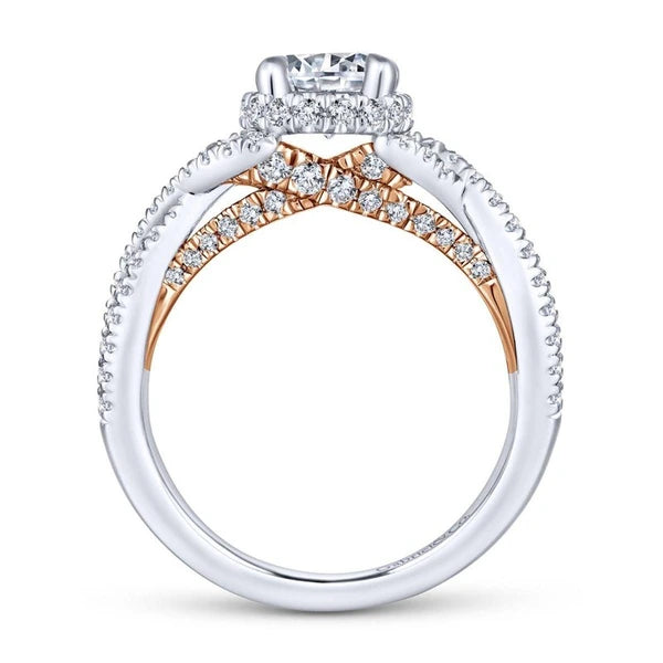 14K White-Rose Gold Twisted Round Diamond Engagement Ring