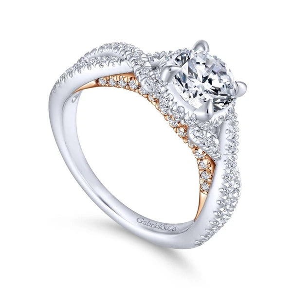 14K White-Rose Gold Twisted Round Diamond Engagement Ring