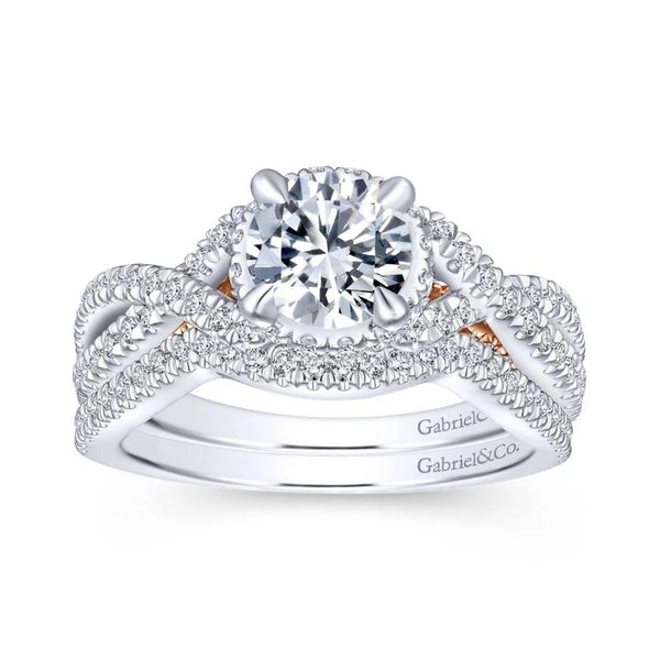 14K White-Rose Gold Twisted Round Diamond Engagement Ring