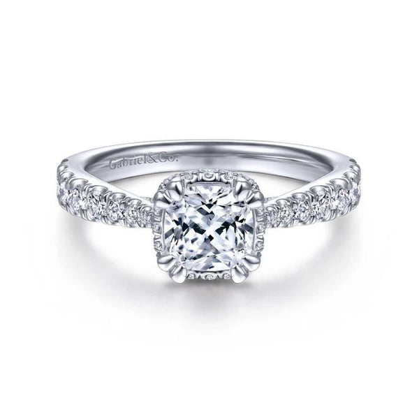 14K White Gold Hidden Halo Cushion Cut Diamond Engagement Ring
