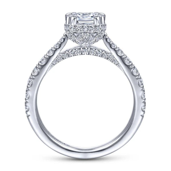 14K White Gold Hidden Halo Cushion Cut Diamond Engagement Ring
