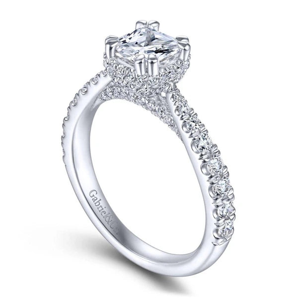 14K White Gold Hidden Halo Cushion Cut Diamond Engagement Ring