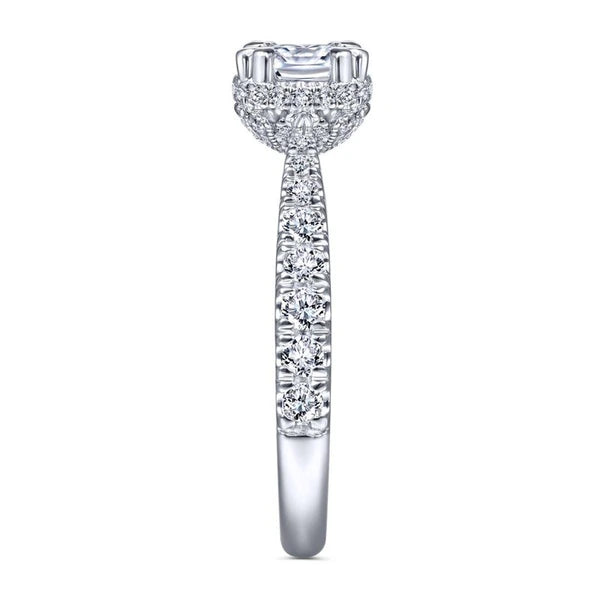 14K White Gold Hidden Halo Cushion Cut Diamond Engagement Ring
