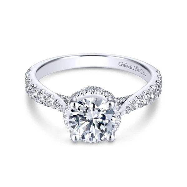 14K White Gold Hidden Halo Round Diamond Engagement Ring