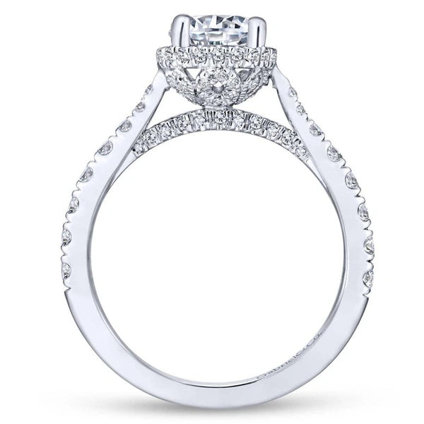 14K White Gold Hidden Halo Round Diamond Engagement Ring