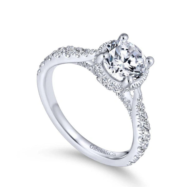 14K White Gold Hidden Halo Round Diamond Engagement Ring