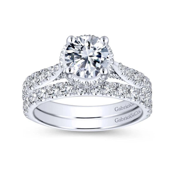 14K White Gold Hidden Halo Round Diamond Engagement Ring