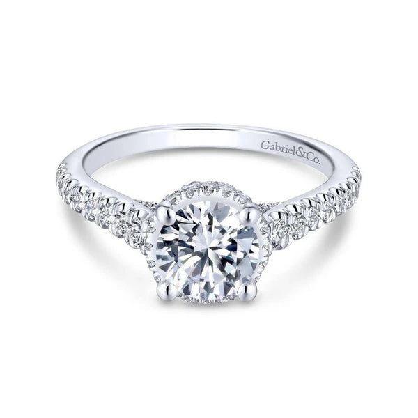 14K White Gold Hidden Halo Round Diamond Engagement Ring