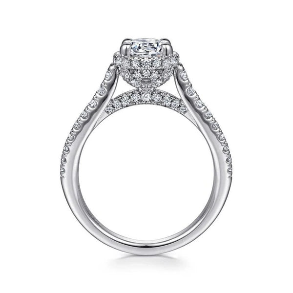 14K White Gold Hidden Halo Round Diamond Engagement Ring
