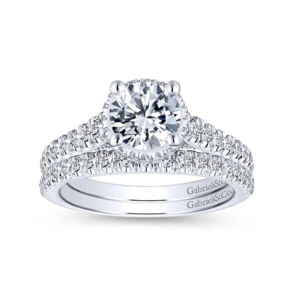 14K White Gold Hidden Halo Round Diamond Engagement Ring