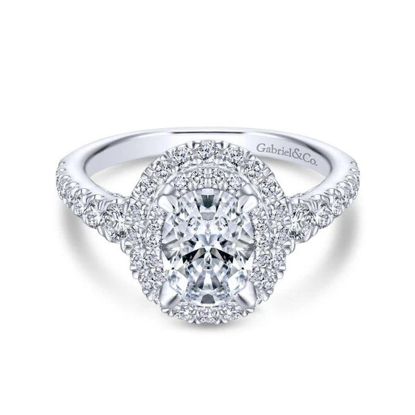 14K White Gold Oval Diamond Engagement Ring