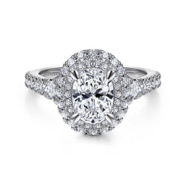 14K White Gold Oval Diamond Engagement Ring