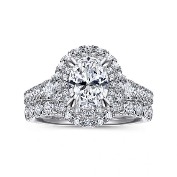 14K White Gold Oval Diamond Engagement Ring