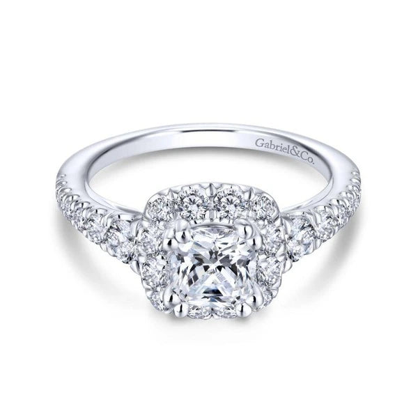 14K White Gold Cushion Halo Diamond Engagement Ring