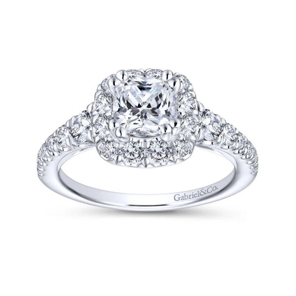 14K White Gold Cushion Halo Diamond Engagement Ring