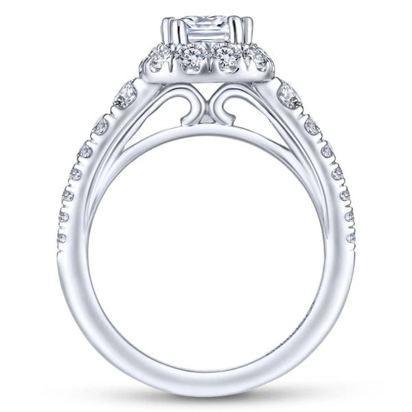 14K White Gold Cushion Halo Diamond Engagement Ring