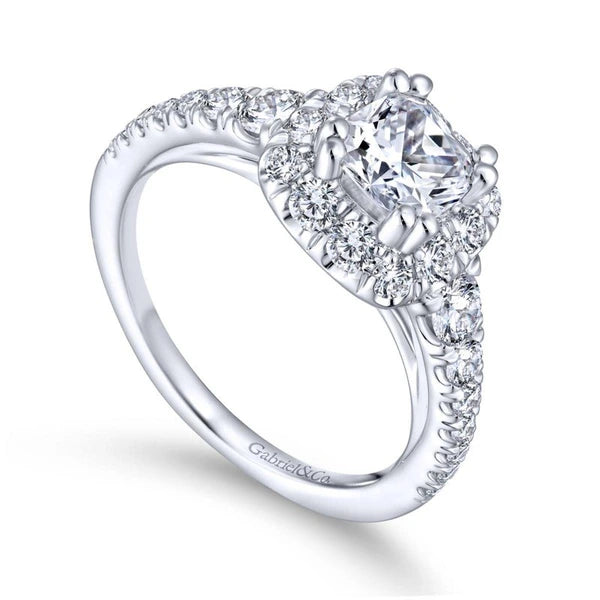 14K White Gold Cushion Halo Diamond Engagement Ring